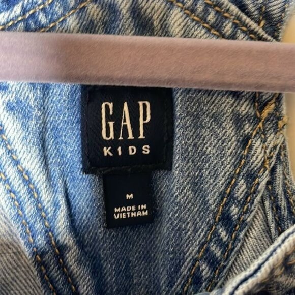 Gap Kids Girls Sz M Medium Wash Distressed Denim Overall Shortalls Washwell $50 - Picture 5 of 11